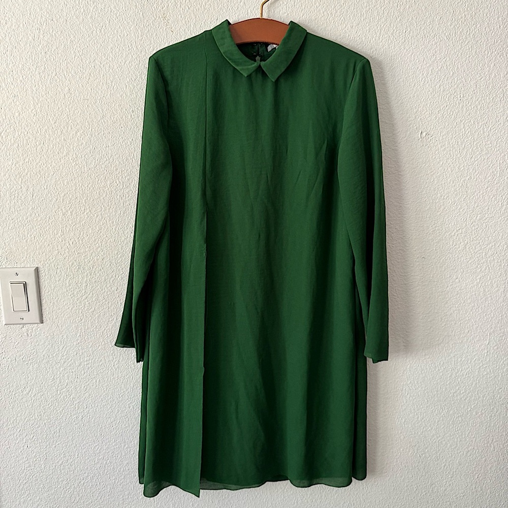 COS green raw hem long sleeve dress size 12